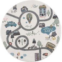 Tapis de jeu Rond pour chambre d'enfant Blanc Motif Route de l'école 160x160cm