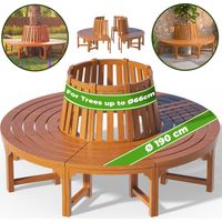 CASARIA® 190cm Circular Tree Bench with Backrest Weatherproof FSC®-Certified Pre-Oiled Eucalyptus Wood Round Wooden Garden Seating Decorative Outdoor Lawn Furniture Brown