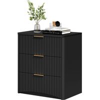 Schubladenschrank 58x38x64 cm Schwarz, Beistellschrank mit 3 Schubladen, Rillenfront, Metallgriffen, leisen Führungsschienen, Schlafzimmer