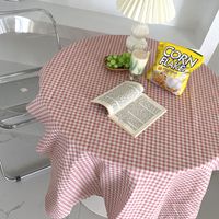 Nappe de Bureau à Motif Carreaux - Couverture de Table en Coton et Lin Antidérapante et Anti-Poussière - Décor Rose 150x150cm