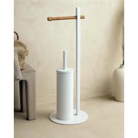 Exagonshop Piantana portascopino portarotolo in bamboo e acciaio