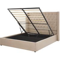 Beliani – Lit double en velours beige 160x200 cm – Tête de lit Chesterfield – Rangement sous le sommier – Structure en bois robuste