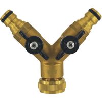 AquaCraft Y-Verteilerstück 1001000148 m. 2 Kugelhähnen, absperrbar 3/4" IG, messing
