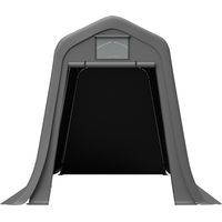 Abri de rangement 366x213x225cm avec toit pointu – matériau PE imperméable avec fenêtre d’aération, résistant aux UV et au vent, avec piquets en L pour motos et outils de jardin
