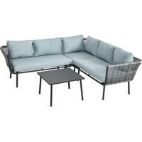 Rattan Gartenmöbel-Set für 4 Personen Sitzgarnitur mit Kissen für Balkon Alu Grau