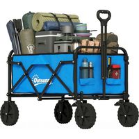 Carro de JardĂn Plegable con Ruedas Bloqueables Mango Ajustable Portavasos Carga 80 kg para Campaña 85x50x99 cm Azul