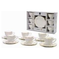 Set 12pz Servizio Da Tè O Caffè Con 6 Piattini + 6 Tazze Assortiti In Porcellana