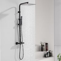 Colonne de Douche Thermostatique UBEEGOL - Noir - Systèmes de Douche Pas Besoin de Forage Secondaire - Hauteur Réglable - Ensemble de Douche en Laiton Durable