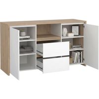 Credenza Alalngar, Buffet 5 étagères, 2 tiroirs, 48.1x148.6x83.8h cm Blanc Brillant