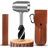 Tarière Manuelle Set, Foret à Main pour le Travail du Bois Acier au Tungstène, Bushcraft, Hache de Survie, Bushcraft Materiel, Screw Bushcraft Perceuse avec Etui en Cuir for Outdoor