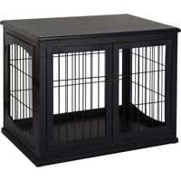 Niche avec surface de table, petite cage pour animaux à l'intérieur, MDF métallique, noir, 81 x 58,5 x 66 cm