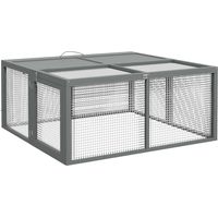 Pawhut – Clapier à lapins pliable avec poignée – Toit ouvrable – 1,15 m² pour 2 à 3 animaux – Bois de sapin et acier – Dimensions 110 x 105 x 50 cm – Gris