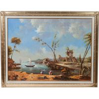 Huile sur toile peinte à la main sur toile avec cadre en bois 140x3x110 cm finition feuille d'or cadre en bois