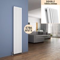 ELEGANT 1800 x 360mm Vertical Column Radiator White Oval Double Panel Designer Heater