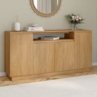 SERENA Aparador de 4 puertas de 160 cm con hornacina central efecto madera