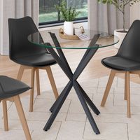 Mesa de comedor redonda ALIX para 4 personas con pata de araña negra y tablero de cristal de 80 cm