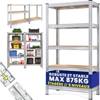 Monzana – Étagère métallique modulable 5 niveaux – Charge max 875 kg – Dimensions 180x90x60 cm – Système de fixation par clips – Pour garage et atelier