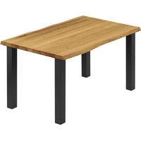 LAMO Manufaktur Esstisch Küchentisch, mit Baumkante 100x60x76 cm (AxBxH), Classic, Rustikal / Schwarz, LOB-01-A-003-9005Cl
