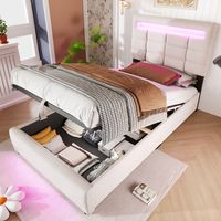 letto contenitore 90x200 APP LED USB lino beige MDF HAVRYA