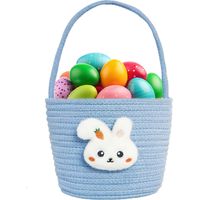 Bunny Easter Basket Bags with Handle, Cotton Rope Egg Hunt Buckets Rabbit Design Portable Tote for Candy Storage, Gifts