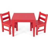 COSTWAY Juego de Mesa y Silla para Niños de 3 Piezas, Juego de Mesa de Actividades para Niños de Exterior con 2 Sillas con Respaldo para Jugar Dibujar y Leer (mesa y 2 sillas, rojo)