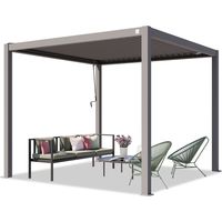 PRIMEYARD Pérgola 3x3 m postes de aluminio con techo de lamas de acero pabellón de jardín gris