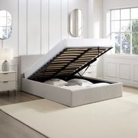 TEDDY BOUCLE 4FT6 Double Beige Ottoman Storage Bed Gas Lift Up with Memory Foam & Spring Mattress