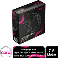 Cord EV Charging Cable Type 2 to Type 2 Three Phase Cable 230v 22kw, 7.5 Metre