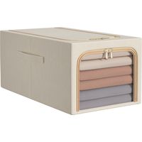 Vicmhuang – Boîte de rangement empilable en tissu 31L – Fenêtre transparente – Dimensions 30x45x23 cm – Pliable avec poignée intégrée – Beige