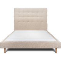 Lit 140x190cm avec tête de lit capitonnée tissu et sommier tapissier beige brun - Hauteur totale : 29cm