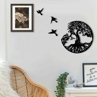 Metal Wall Art Tree Of Life With Birds Deco Black - 28CM/11.02in Tree Of Life Wall Decor Modern Wall Decor Metal Tree Family Sign Home Decor