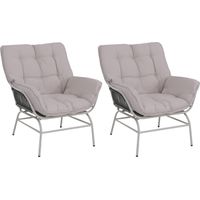 Lot de 2 fauteuils lounge HWC-P75, fauteuils lounge relax, tissu 220 g/m2 polyrotin métal - gris cla