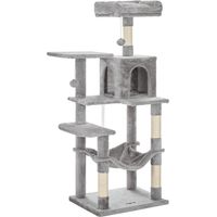 Casa para gatos de varios niveles con 4 postes rascadores, plataformas altas y 2 pelotas de regalo.