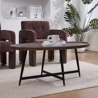 Couchtisch Oval mit Kreuzgestell aus Metall, Glatte Oberfläche, für Wohnzimmer, MDF, Braun, 110 x 55 x 45 cm