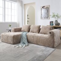 Canapés, fauteuil avec coussins, tissu chenille, kaki, canapé d'angle, canapé 3 places, 250x158x60cm