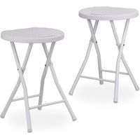 Tabourets pliants Relaxdays BASTIAN lot x2, plastique effet rotin, résistants aux intempéries, 45×32,5×29 cm, blancs