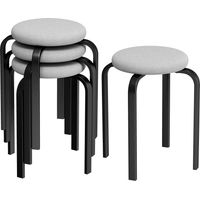 Stapelhocker Set mit 4 Stück, Moderne Gepolsterte Runde Hocker ohne Rückenlehne für Küche, Esszimmer, Grau