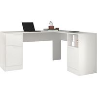 Beaux Meubles Pas Chers – Bureau d'angle blanc 2 caissons – 2 portes, 1 tiroir, 1 niche – Dimensions L 160 x H 78.5 x P 134.5 cm – Bois certifié FSC