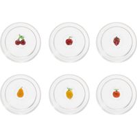 Zafferano Teca Frutta Mix - Set 6 Bicchieri in Vetro Borosilicato con Frutta - Tumbler 35 cl Doppio Fondo Decorato a Mano, Lavabili Facilmente