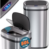 Monzana – Poubelle automatique 50L en acier inoxydable – Capteur de mouvement – Couvercle Soft-Close – Câble USB inclus – Pour maison et bureau