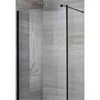 Milano Nero 800mm Black Recessed Walk In Wet Room Shower Enclosure Screen Return Panel Profile and Support Arm - 250mm Tile Insert Corner Shower Drain