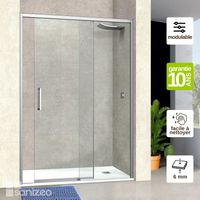 Paroi de Douche Coulissante GAUCHE en Verre Trempé 6 mm - L108xl112H195 cm - profilé chromé - Vézannes 2P SUPERBAN