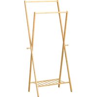 Perchero de Pie de Bambú con Estante para Zapatos 2 Barras y 2 Ganchos para Dormitorio Entrada 74x42x150 cm Natural
