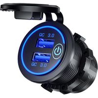 1pc charge rapide 3.0 double prise de chargeur USB étanche 36W 12V 24V prise USB charge rapide avec interrupteur tactile et kit de bricolage à LED bleue pour voiture bateau marin ATV bus camion voitur