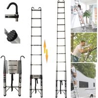 Échelle télescopique Échelle pliante 5m Échelle antidérapante polyvalente rétractable avec 2 crochets
