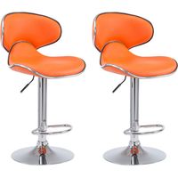 Tabouret de bar chaise de bar x2 hauteur réglable avec repose pieds en synthétique orange et métal TDB10129
