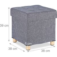 Tabouret pouf coffre avec espace de rangement gris