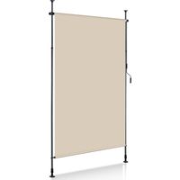 Randaco Toldo vertical enrollable para exteriores Protección 150 x 270 cm anti-UV Toldo para exteriores con barras telescópicas sin taladrar Beige