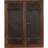 Reja de ventana de madera maciza y hierro medieval antiguo con marco interior o exterior
