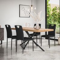 Donni Dining Table And Chairs - Oak Effect Table Top w Black Legs + Monza Faux Leather Dining Chair Set Of 4 (Black)
